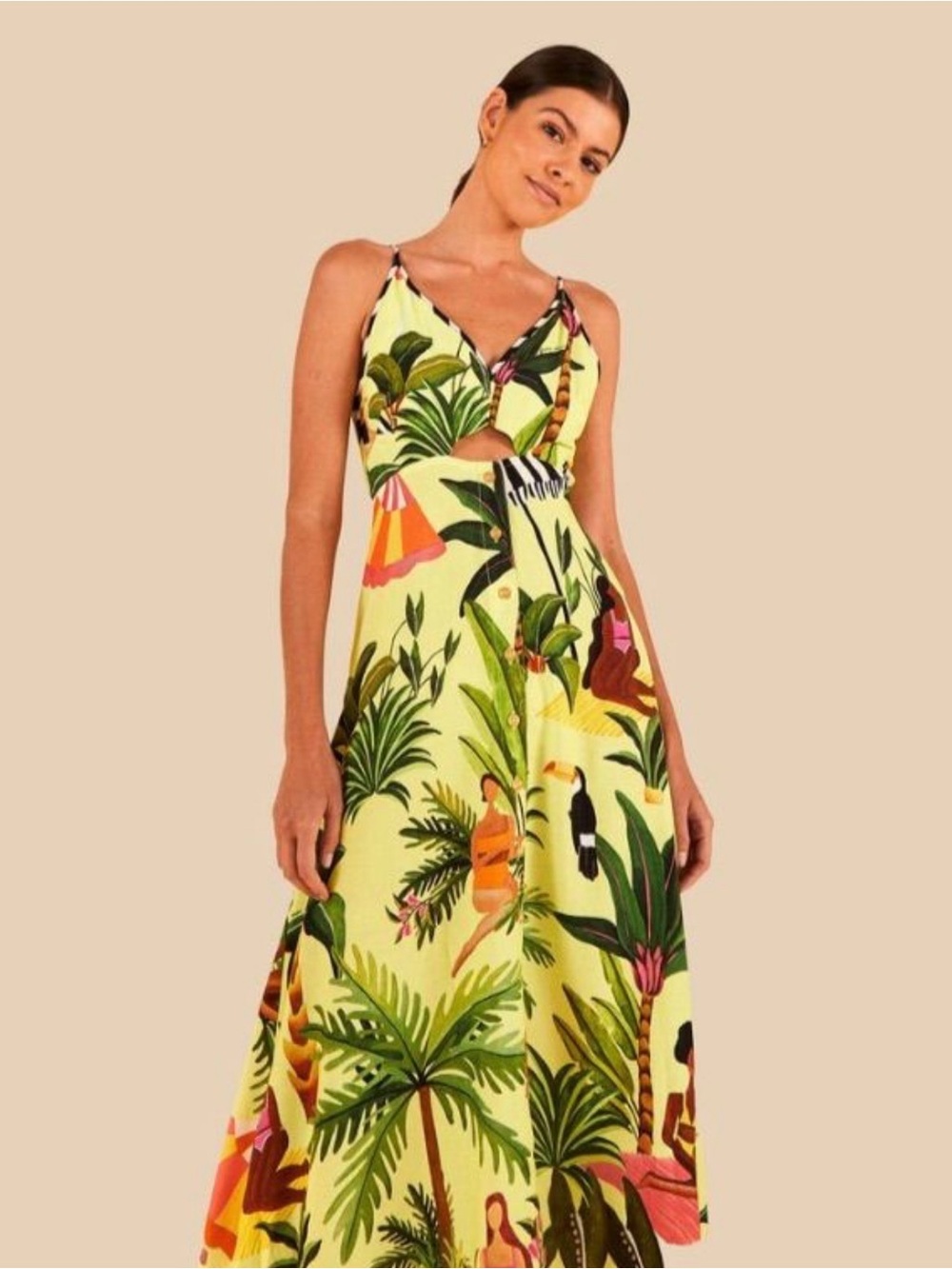 Farm Rio Midi center cut dress umbrella beach girls